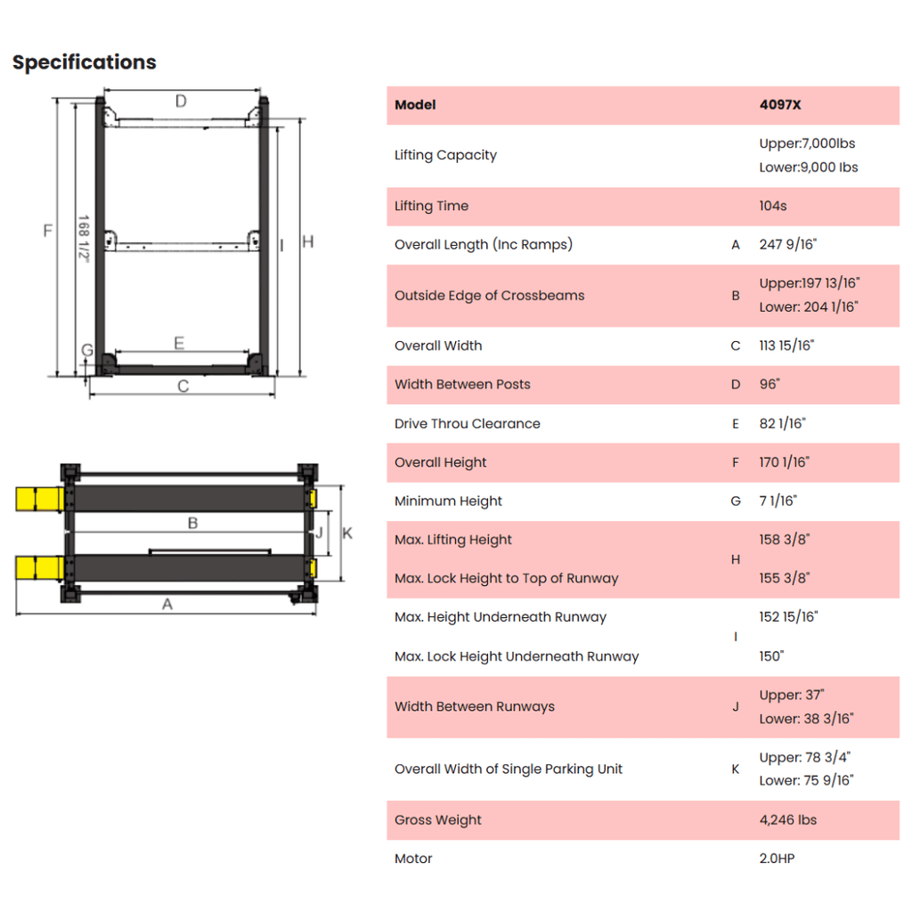 AMGO 4097X Triple Parking Lift – 7,000-lb Upper / 9,000-lb Lower Capacity