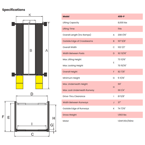 AMGO 408-P Deluxe Four Post Parking Lift – 8,000-lb Capacity