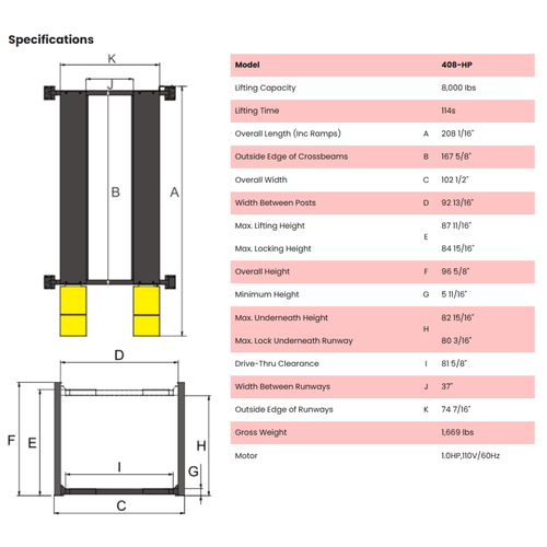AMGO 408-HP High-Profile Deluxe Four Post Parking Lift – 8,000-lb Capacity