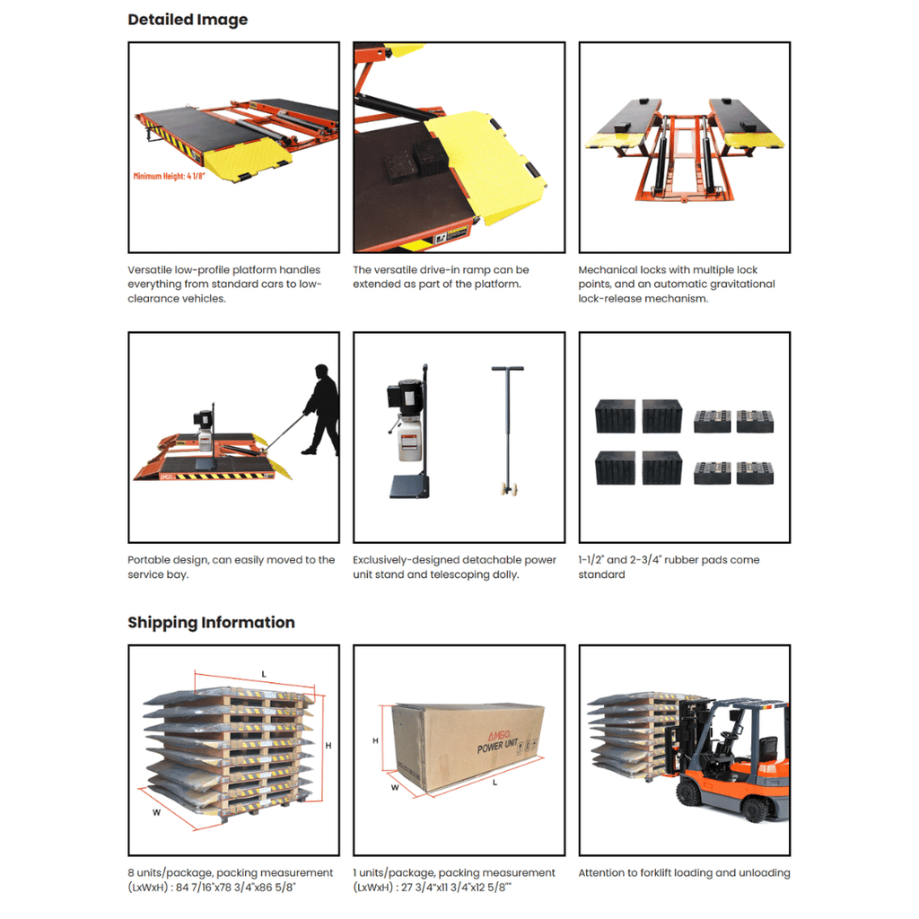 AMGO LR10 Portable Low-Rise Lift – 10,000-lb Capacity