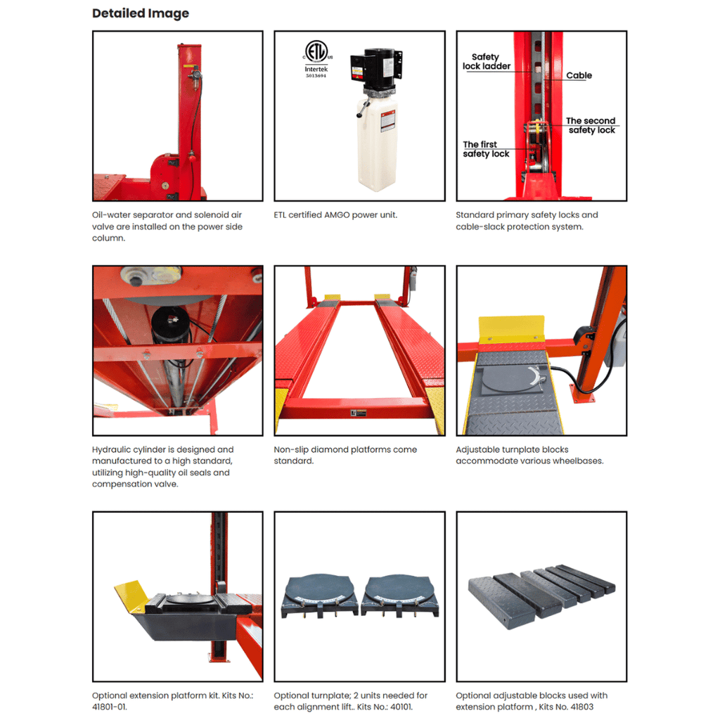 AMGO PRO-18A Alignment Four Post Lift – 18,000-lb Capacity