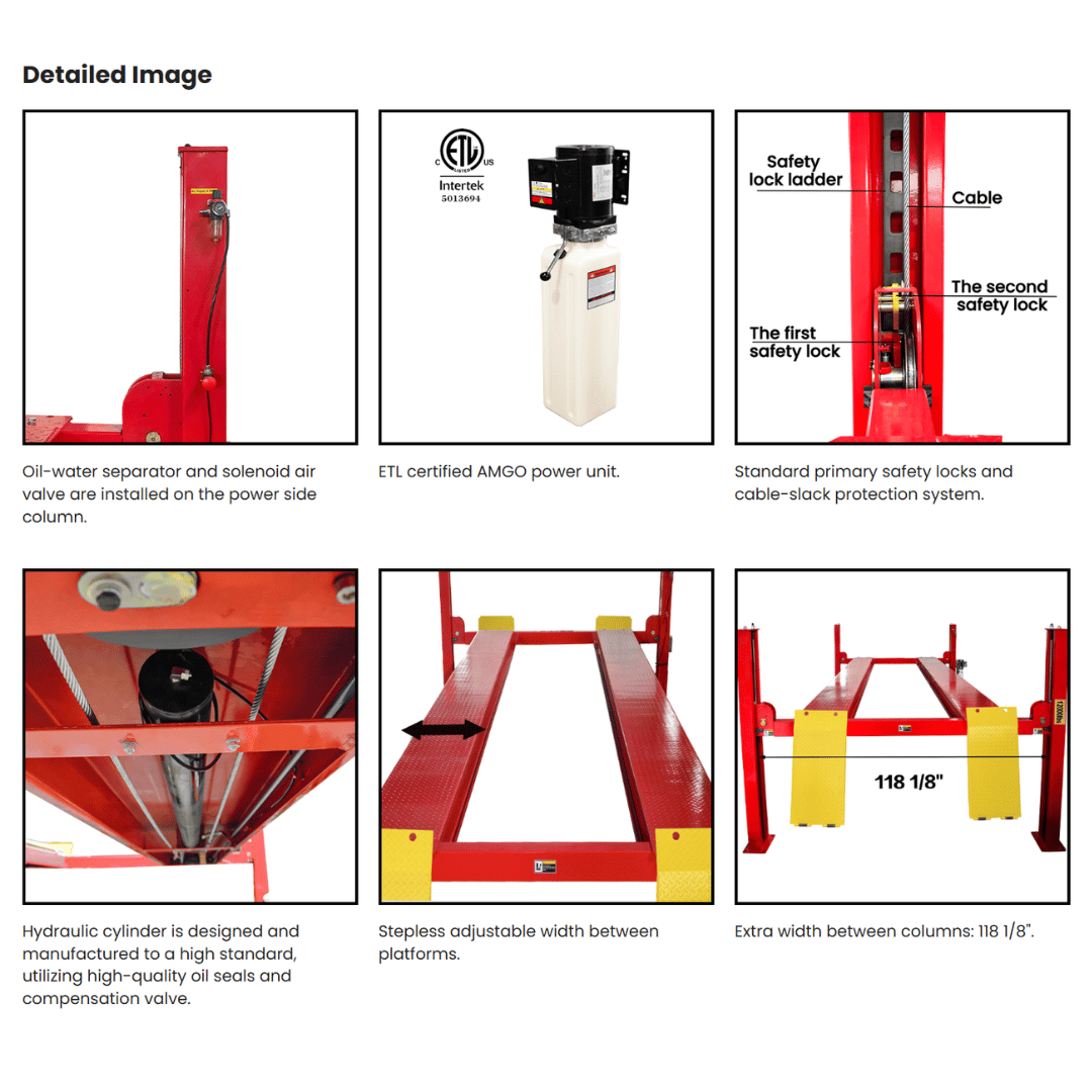 AMGO PRO-12SX Extra-Wide Four Post Lift – 12,000-lb Capacity