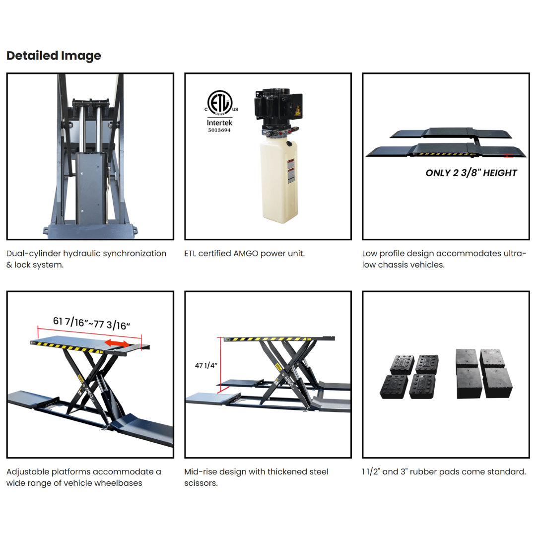 AMGO MRL09 Mid-Rise Scissors Lift – 9,000-lb Capacity