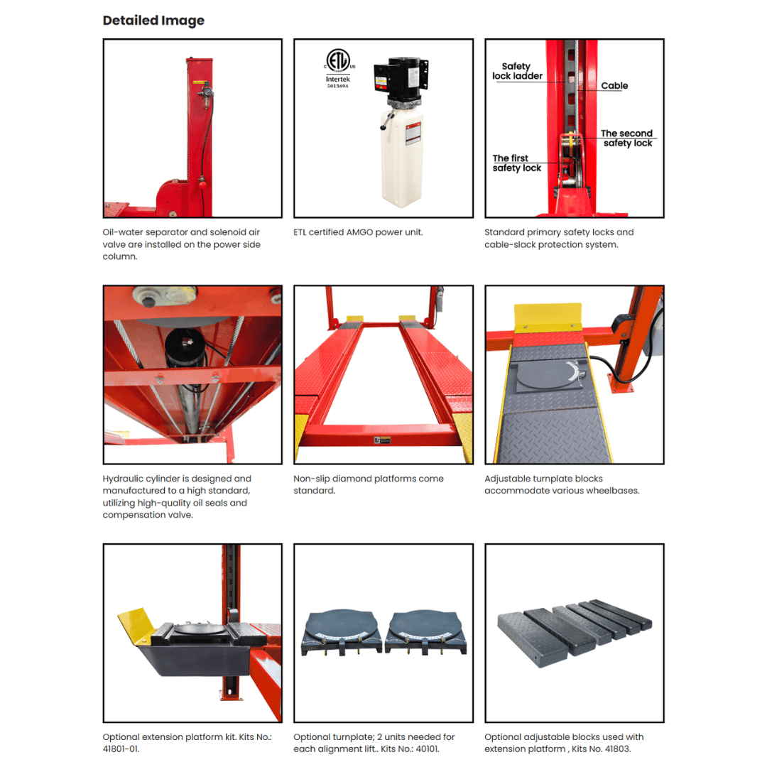 AMGO PRO-14AE Extra-Long Alignment Four Post Lift – 14,000-lb Capacity