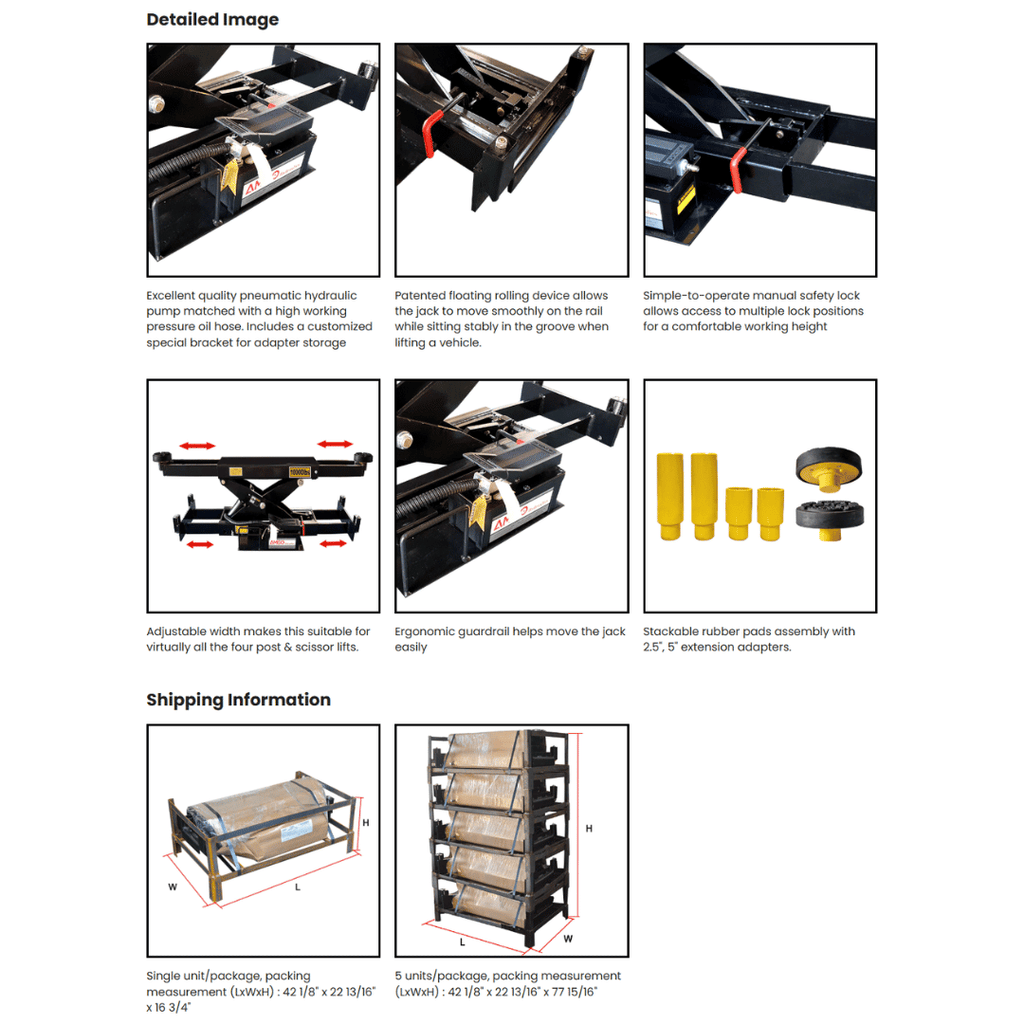 AMGO RJ-10A Pneumatic Rolling Jack – 10,000-lb Capacity