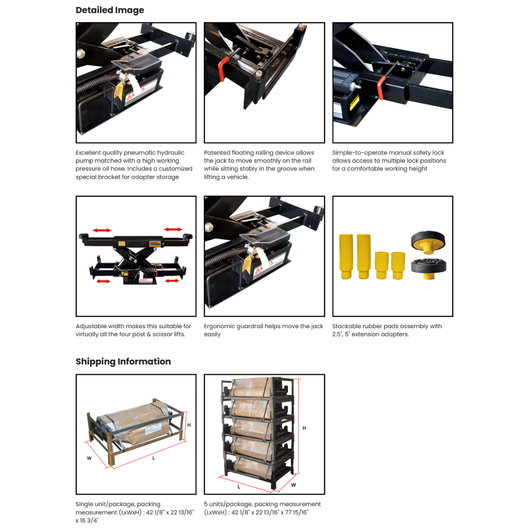 AMGO RJ-10A Pneumatic Rolling Jack – 10,000-lb Capacity