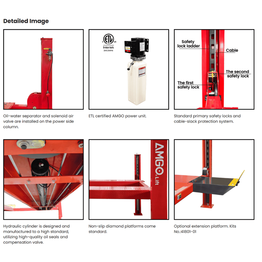 AMGO PRO-14E Extra-Long Four Post Lift – 14,000-lb Capacity