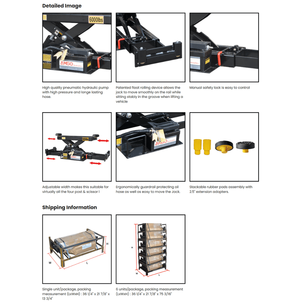 AMGO RJ-6A Pneumatic Rolling Jack – 6,000-lb Capacity