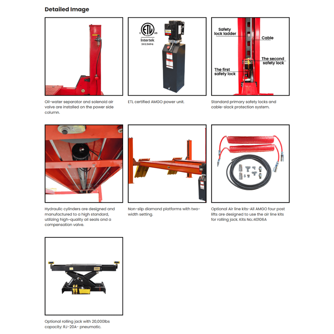 AMGO PRO-40 Super-Duty Four Post Lift – 40,000-lb Capacity