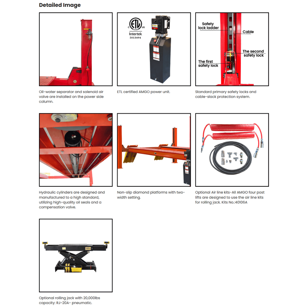 AMGO PRO-30E Extra-Long Super-Duty Four Post Lift – 30,000-lb Capacity