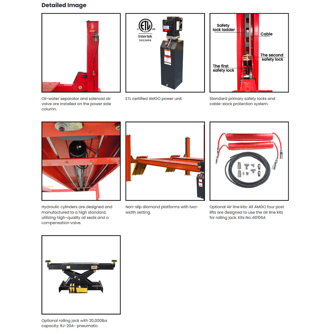 AMGO PRO-40E Extra-Long Super-Duty Four Post Lift – 40,000-lb Capacity