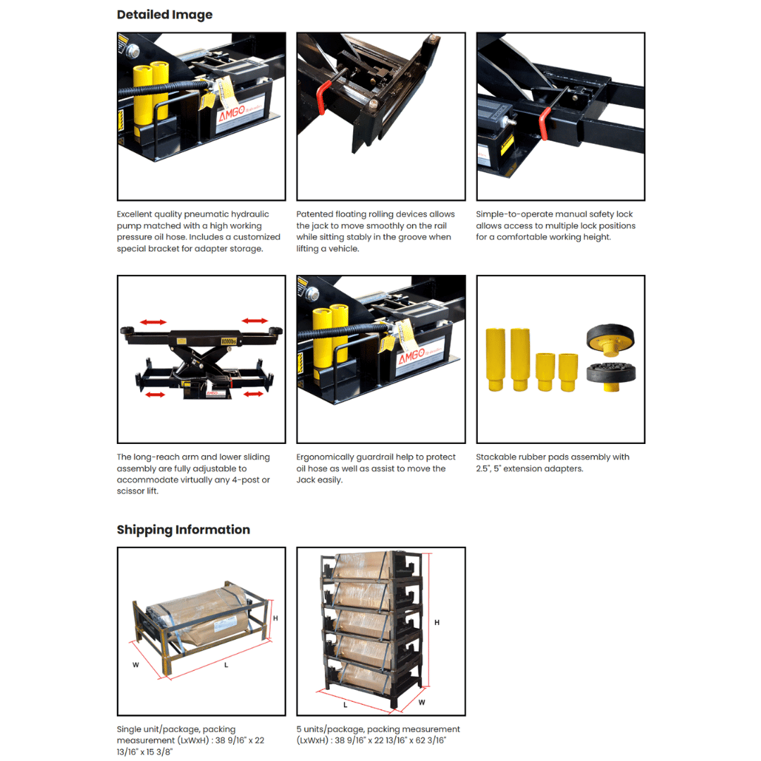 AMGO RJ-8A Pneumatic Rolling Jack – 8,000-lb Capacity