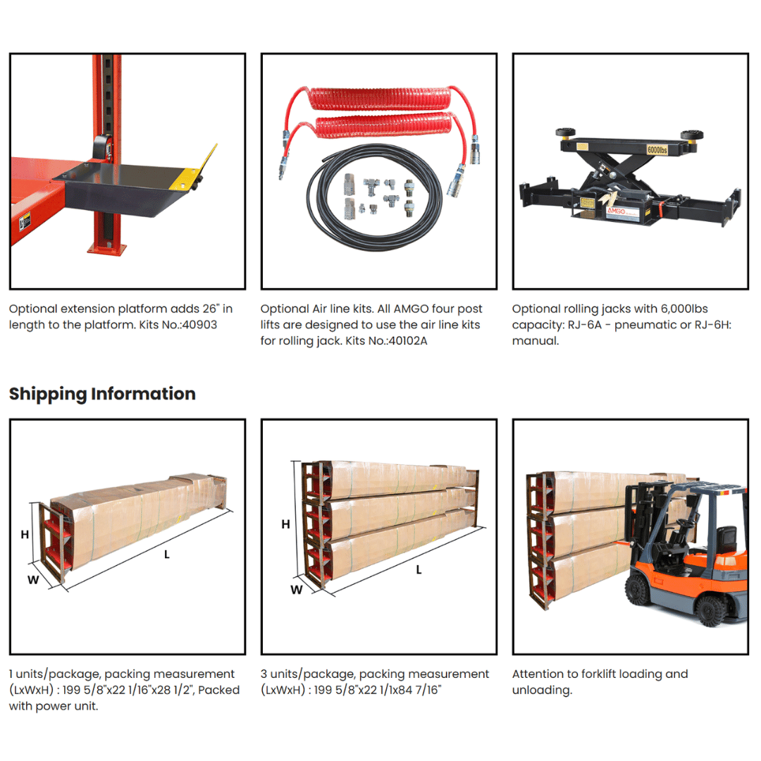 AMGO PRO-12SX Extra-Wide Four Post Lift – 12,000-lb Capacity