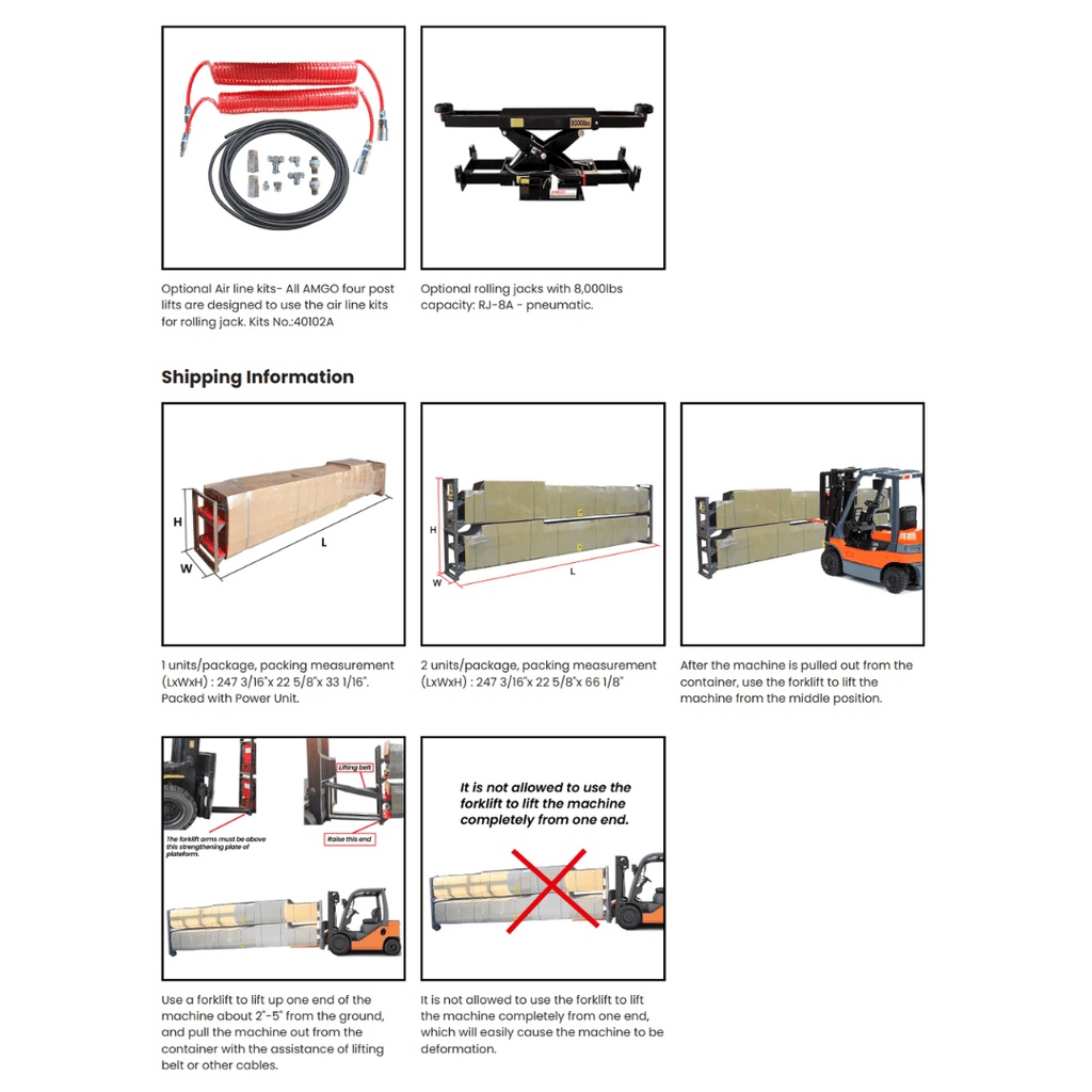 AMGO PRO-14E Extra-Long Four Post Lift – 14,000-lb Capacity