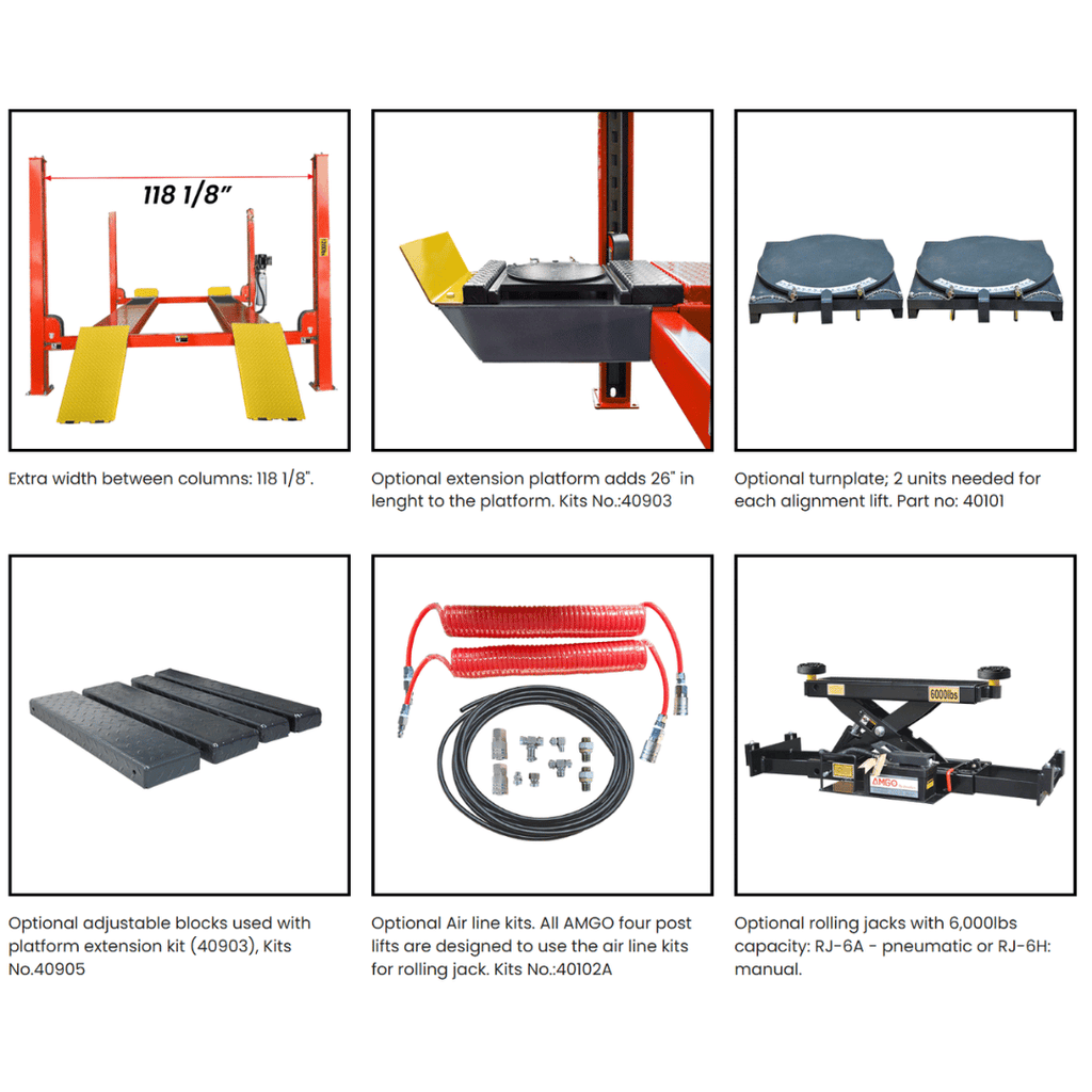 AMGO PRO-12ASX Extra-Wide Alignment Four Post Lift – 12,000-lb Capacity