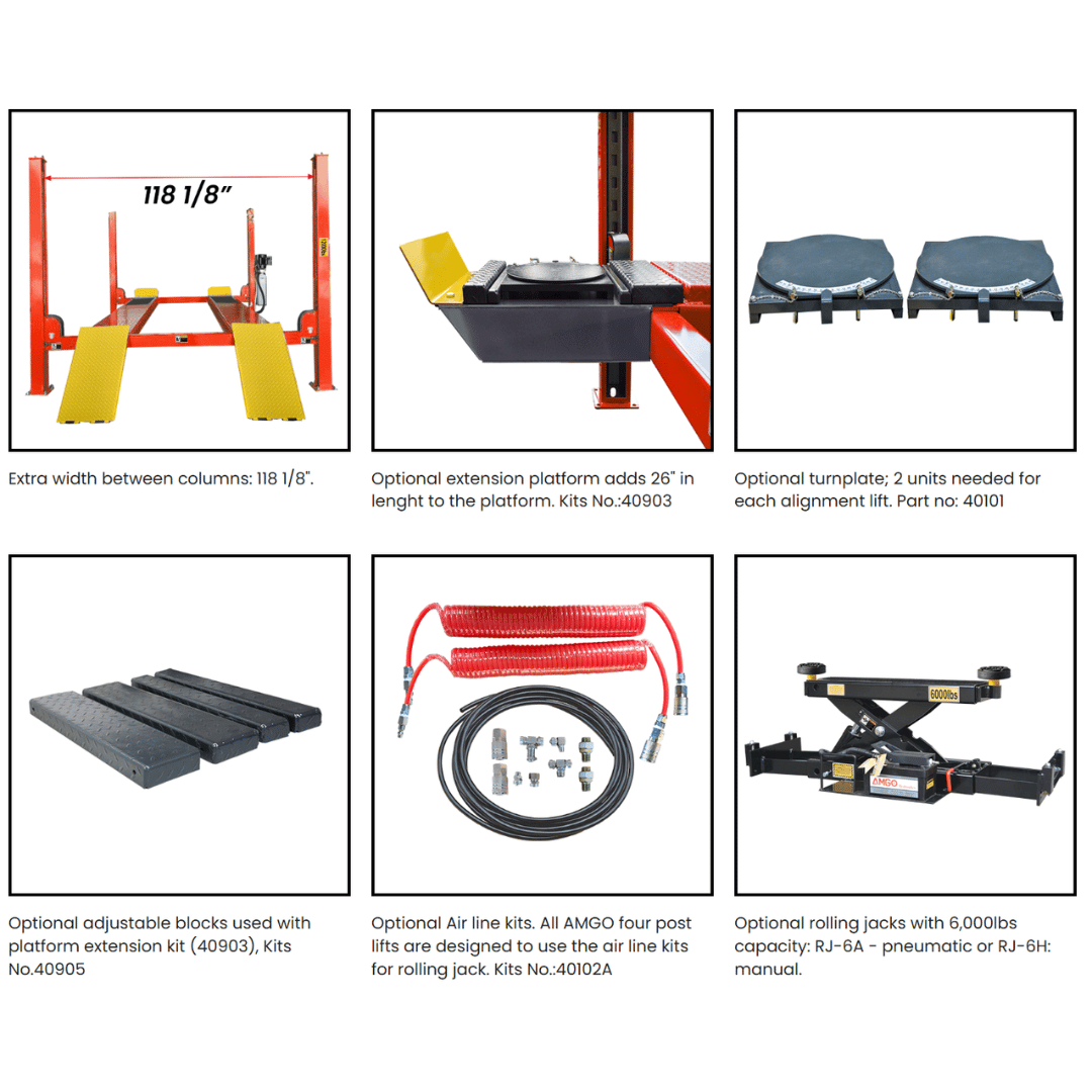 AMGO PRO-12ASX Extra-Wide Alignment Four Post Lift – 12,000-lb Capacity