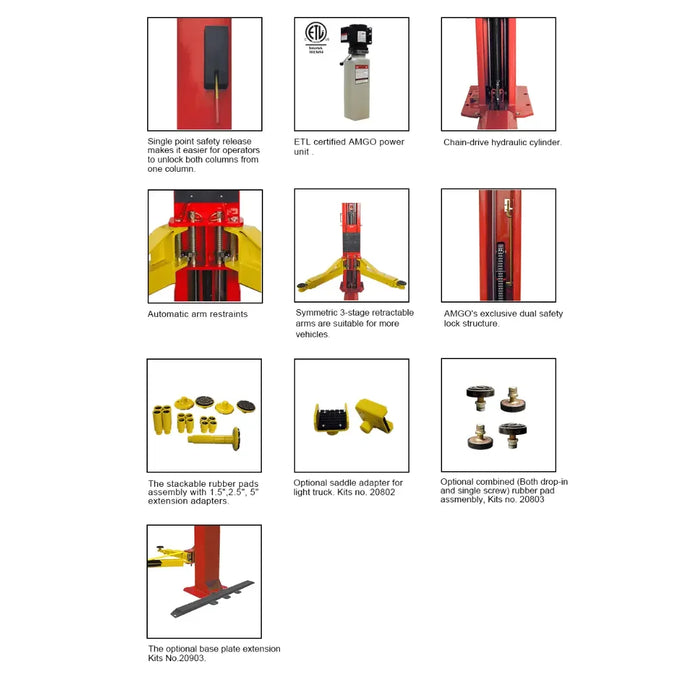 AMGO BP-10 Base Plate Two Post Lift – 10,000-lb Capacity